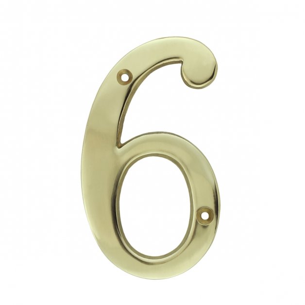 Geveldecoratie Nummers & Letters Huisnummer 6 zes goudkleurig messing - 102 mm