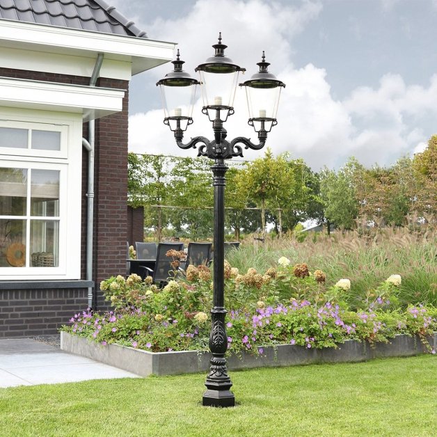 Buitenverlichting Klassiek Landelijk Lichtmast tuin Enkhuizen 3-lichts - 243 cm