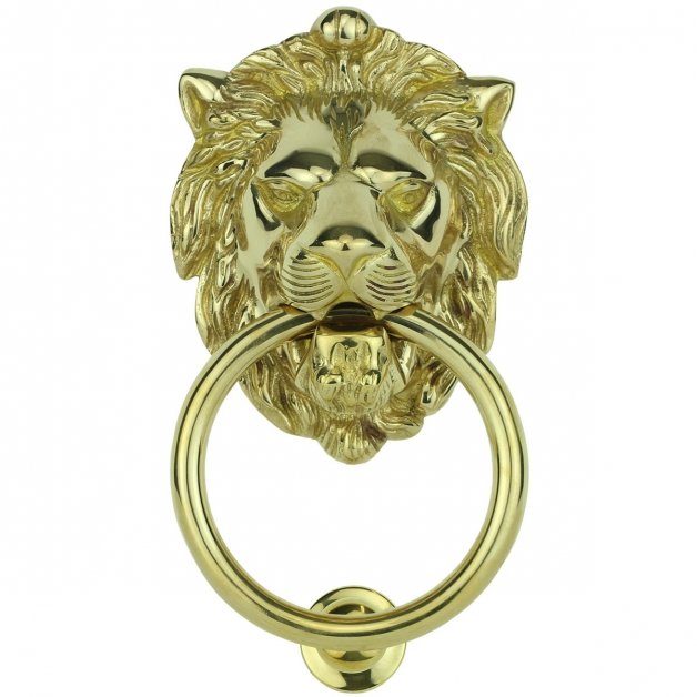 Door knocker lion polished brass - 140 mm