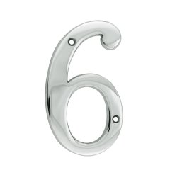 Number facade 6 six polished chrome - 102 mm