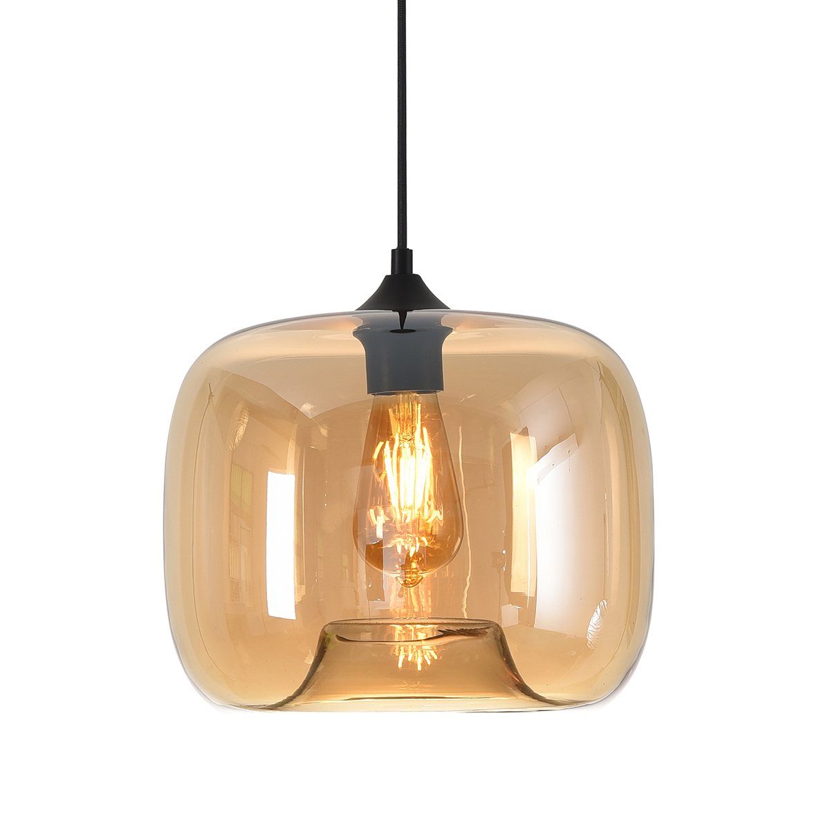 Keukenlampen Plafondlamp rond amber glas Erula - Ø 28 cm