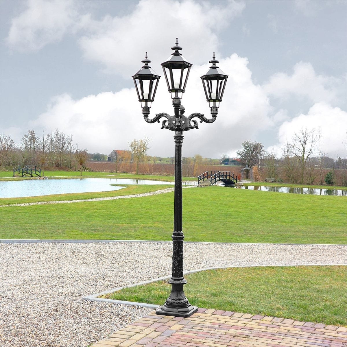 Outdoor Lighting Classic Rural Lantern Pole the 30's Exloo 3-light - 253 cm