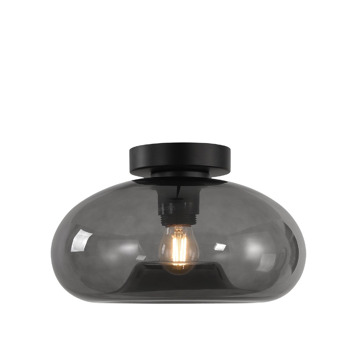 Loftlampe rund grå røget glas Edolo - Ø 28 cm